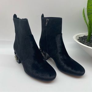 Coach women’s black velvet Juliet Ankle booties with floral charms size 5B EUC